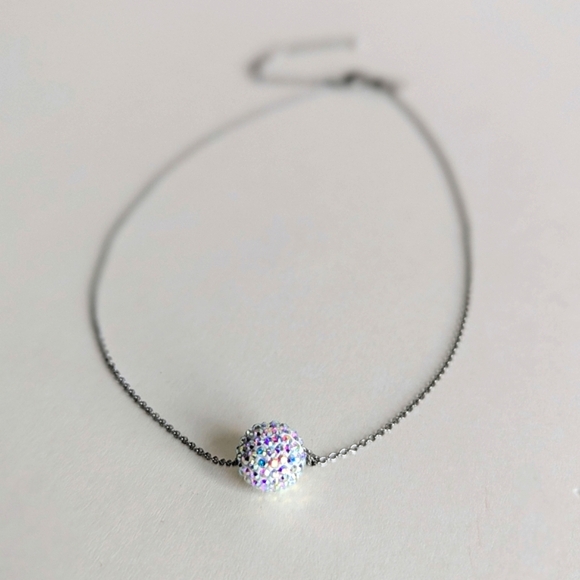 Touchstone Crystal by Swarovski TCS Silver Tone White Pave Ball Pendant Necklace - Picture 3 of 8